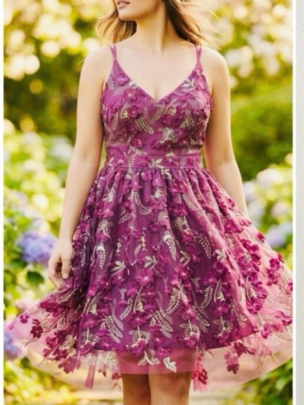 NWT Arula Wine Gold 3D Floral Embroidered Fit & Flare Dress X XL